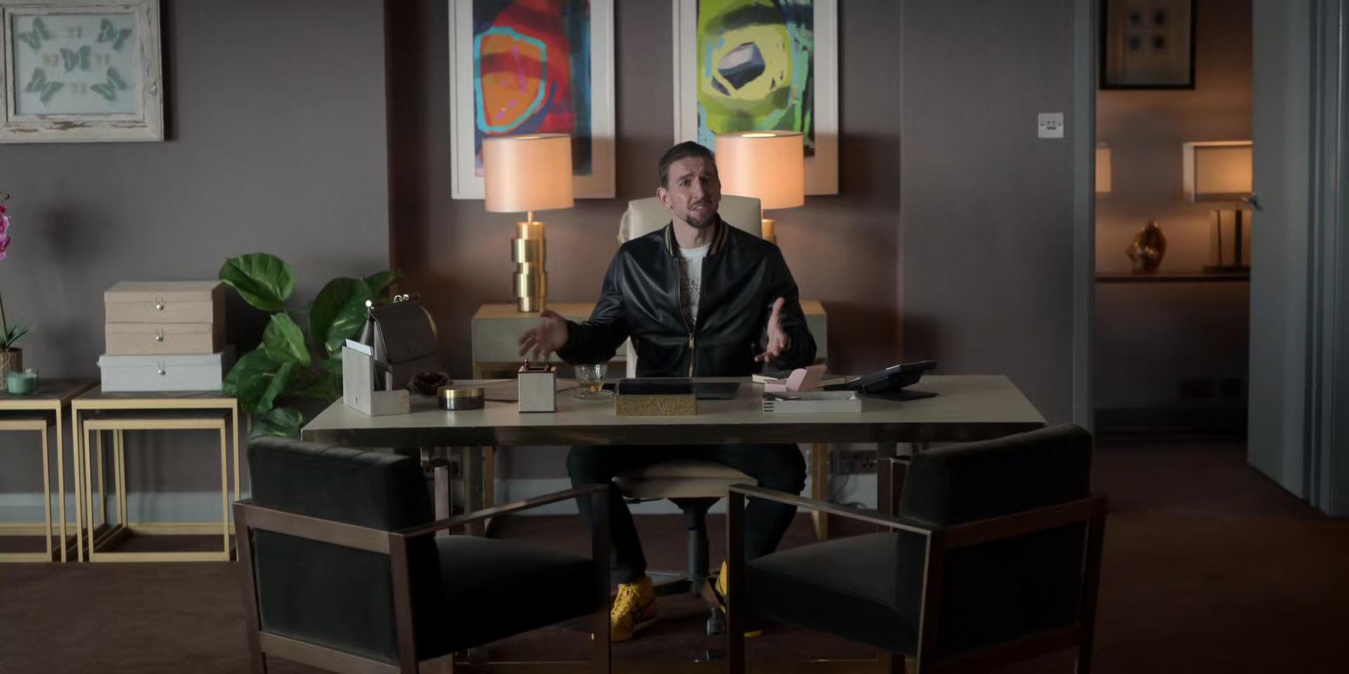 Your desk is covered in biscuit crumbs.