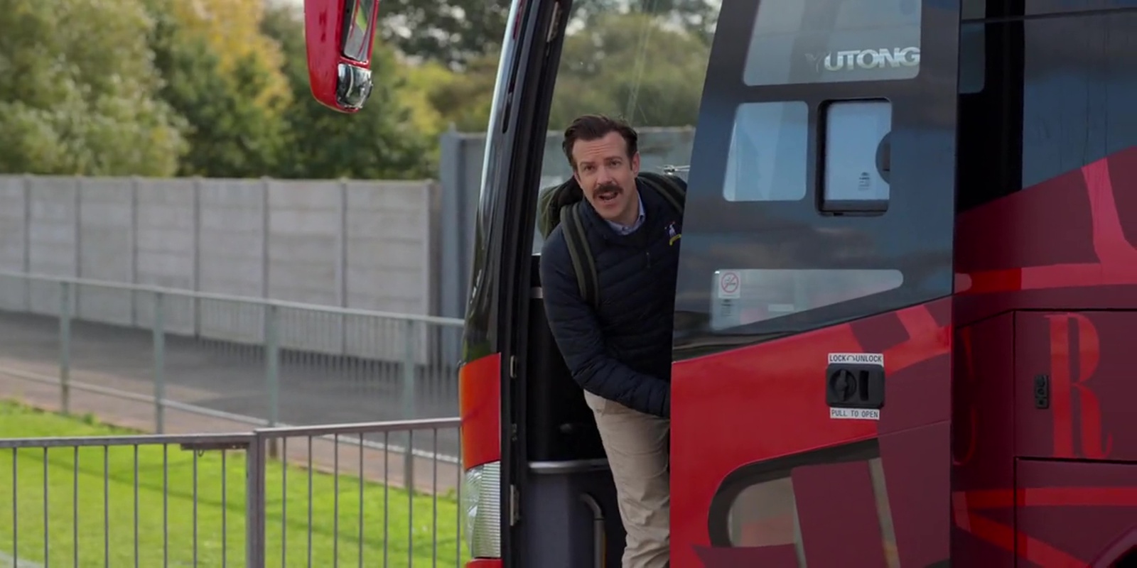 Ted: (to reporters) See you fellas in Liverpool, yeah? Last one there is a Scotch egg! Whoo!